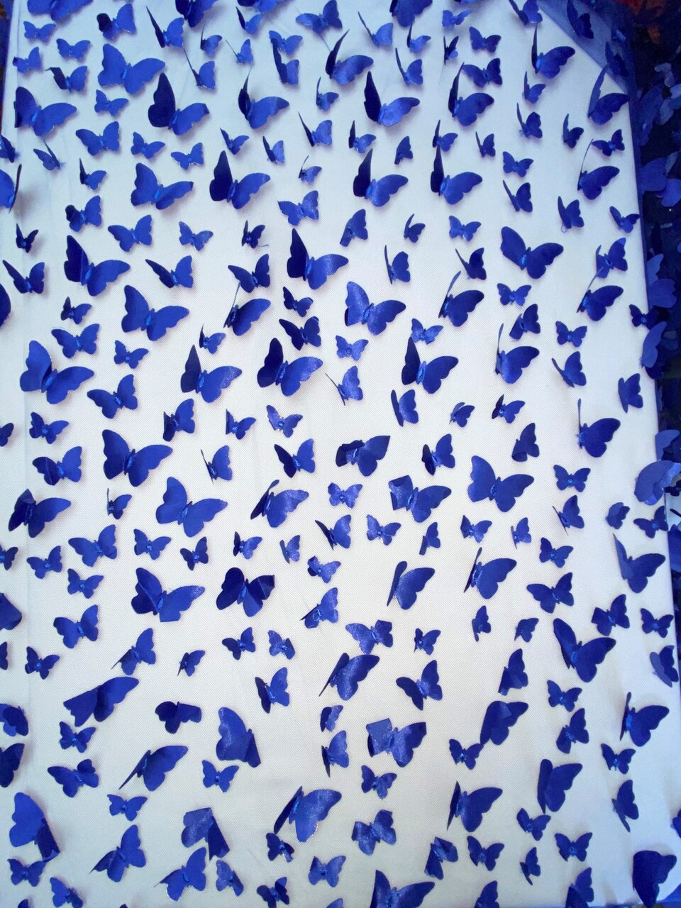 1 Yard Royal Blue 3D Butterfly Mesh Fabric with Satin Appliqués for Dresses and Décor 54 Inch Wide